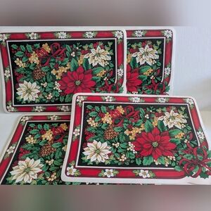 Set Of 4 Vintage Vinyl Christmas Poinsettia Placemats.  Town & Country